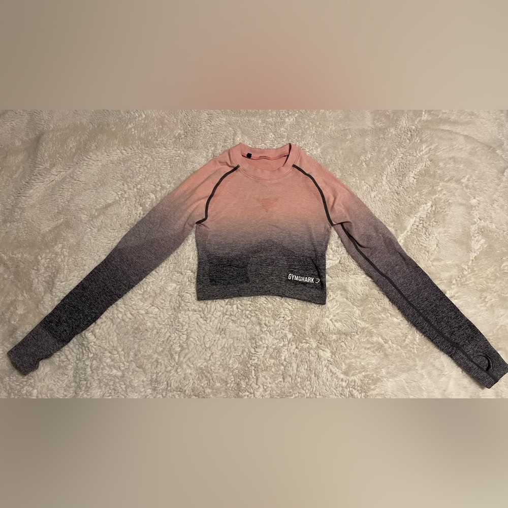 Gymshark Ombre Seamless Cropped Workout Top Light Grey Chalk Pink Size S